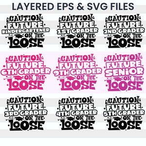 卒業 2025 SVG バンドル、学校最終日 PNG、将来の高校生への注意 SVG、面白い卒業生への贈り物、シルエット クリカット 昇華