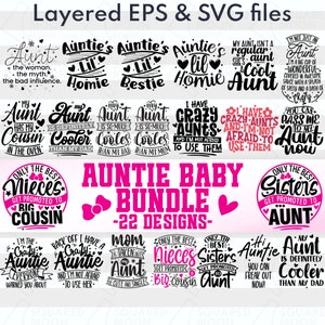 Tante Svg pour bébés| Lot tante | Fichiers SVG tante | Cadeau pour nouvelle tante bébé | Grenouillères | Fichiers numériques Cricut| Png Dxf Eps Pdf