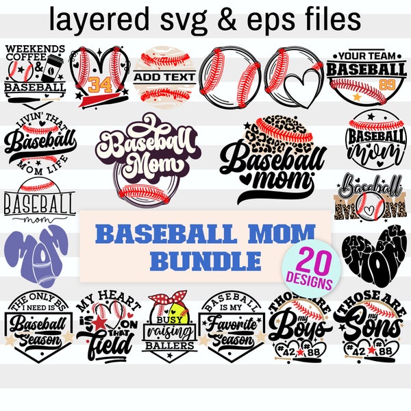 Baseball Svg Bundle (20 Designs)| Baseball Mom Svg Bundle| Mama of a Baseball Player Gift| Sports Mom Shirt Png| Layered Digital Files| Dxf