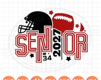 Modello SVG PNG per numero di giocatore personalizzato per la squadra di football senior, classe 2027.