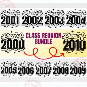 Paquete de Svg y PNG de reunión de clase (2000-2010), regalos a juego para compañeros de secundaria, archivos de silueta y sublimación de Cricut