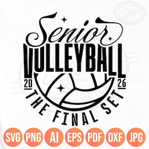 シニアバレーボール（SVG PNG）、ファイナルセット、2026年度卒業生向けスポーツチームギフト、クリカット シルエット昇華転写、JPEG PDF EPS