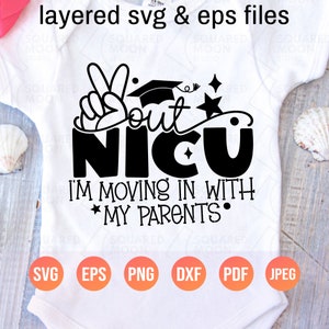 Nicu Svg Png/ Me voy a vivir con mis padres/ Graduación divertida para recién nacidos/ Regalos de monos de bebé para niños y niñas/ Archivos para silueta de Cricut