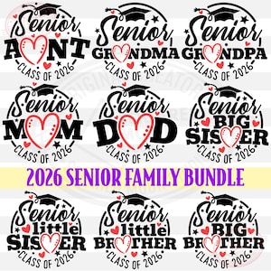 Senior moeder 2026 Svg Png, senior vader 2026, ouders bijpassende shirt ontwerpen geschenken, klasse van 2026 digitale Cricut sublimatiebestanden, dxf