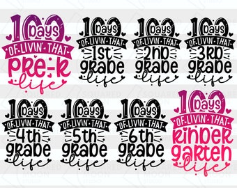 Pacchetto SVG "100 giorni di scuola"/ 100° giorno di vita/ Vita all'asilo e in età prescolare/ Regalo per insegnanti in formato PNG/ Prima, seconda e terza elementare/ File Cricut digitali