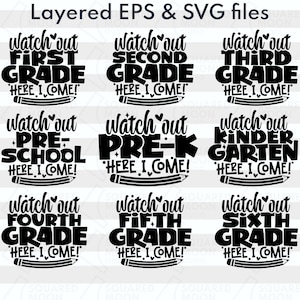 Watch Out Here I Come Svg-bundel | Terug naar school SVG-bundel| Ik ben klaar voor de kleuterschool| Pre k png| Cadeau kleuterschool|1e 2e 3e 4e 5e 6e