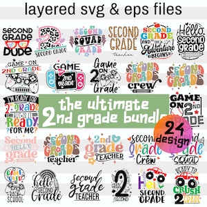 2nd Grade Svg Bundle for Girls, Boys and Teachers| Second Grader Png Gift Kids| Back to School Svg| Teacher Appreciation| Cricut Cameo Files