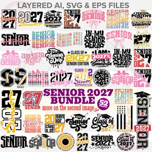 Senior 2027 SVG PNG Bundle, 52 Class of 2k27 Designs (instant Digital Download)