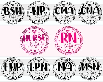 Pacchetto SVG PNG Nurse Life / Disegni Rn, Lpn, Cna (file digitali)