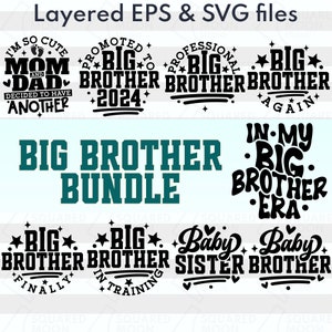 Pacote Big Brother Svg | Presente de Anúncio de Nascimento do Big Bro | Camiseta Engraçada de Revelação do Big Brother em PNG | Big Brother Novamente, Finalmente, em Treinamento e Mais