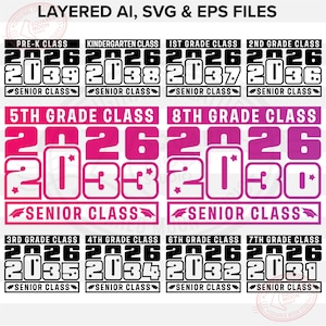 Graduation Svg Png bundle, Class of 2026 Senior Class [2030 to 2039] Shirts Designs for Kids (Boys & Girls), Sublimation Silhouette Cricut