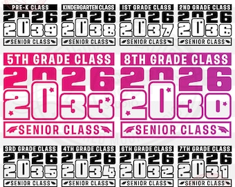 Graduation Svg Png bundle, Class of 2026 Senior Class [2030 to 2039] Shirts Designs for Kids (Boys & Girls), Sublimation Silhouette Cricut