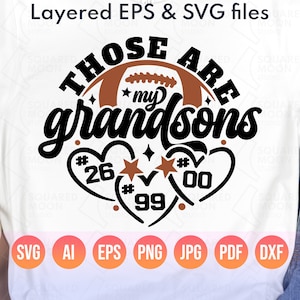 Vovó do Futebol Svg PNG | Esses São Meus Netos Svg | Números Personalizados DIY | Vovô do Futebol Americano | Presente de Temporada para Avós de 3 Jogadores