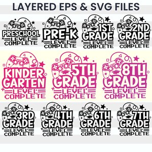 Afstuderen 2025 Svg-bundel| Niveau voltooid Svg Png| Afstudeercadeau voor kinderen basis- en middelbare schoolgamers| Sublimatie silhouet Cricut