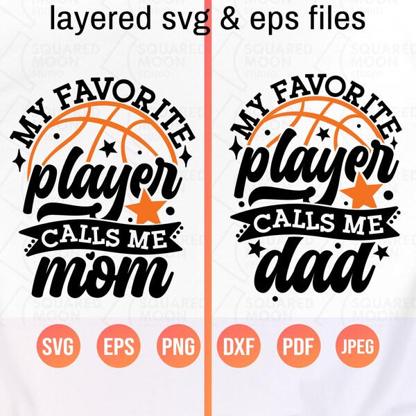 Basketbal Moeder Svg Png| Basketbal Vader Svg| Mijn favoriete speler noemt me mama Svg| Mijn favoriete speler noemt me papa png| Gelaagde digitale bestanden