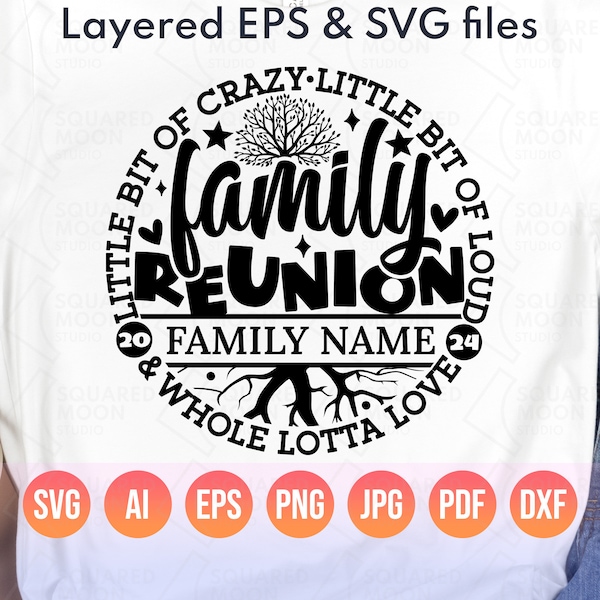 Family Reunion Svg 2024| Little Bit of Crazy Little Bit Loud Whole Lotta Love| DIY Custom Family Name Png| 2024 Family Matching Gift Png Dxf