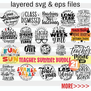 Teacher Svg Bundle| Teacher Summer Svg| End of the Year Png| End of School Svg| Virtual Teacher Png| Last Day of School| Digital Cricut File