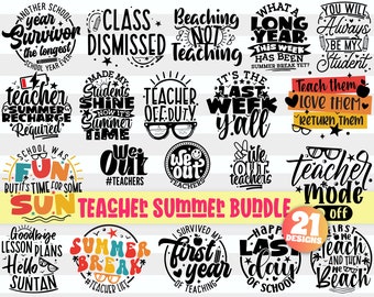 Teacher Svg Bundle| Teacher Summer Svg| End of the Year Png| End of School Svg| Virtual Teacher Png| Last Day of School| Digital Cricut File