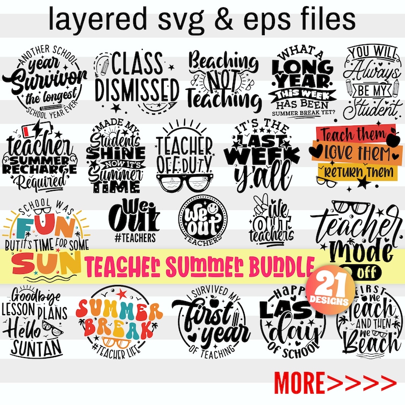 Teacher End of School SVG PNG Bundle, 21 Designs for Last Day - Etsy Canada