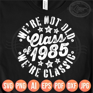 File PNG della classe del 1985, non siamo vecchi, siamo classici, look retrò vintage, grunge per la 40a riunione di classe delle superiori, magliette abbinate