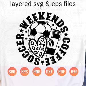 Café de fin de semana con fútbol Svg / Mamá futbolera Svg con corazón de leopardo / Hermana, tía y abuela de un jugador de fútbol (niño o niña) Regalo / Archivos en capas