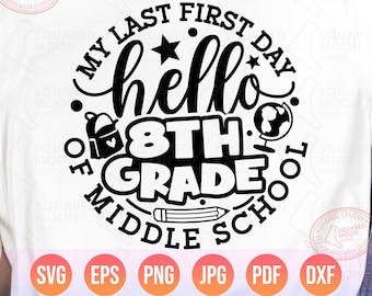 Last First Day of Middle School, 8th Grade Svg Png, Back to School Svg, 1st Day of Eighth Grade Svg for Boys & Girls, 8th Graders Team Gift