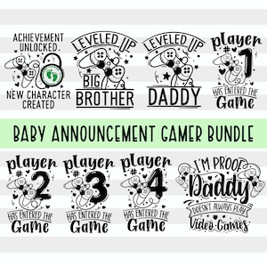 Bundel met babyaankondigingen| Gamer baby-svg| Zwangerschap aankondiging Svg| Babygamen| Cadeau vader game| Gamecontroller| Digitale Cricut-bestanden