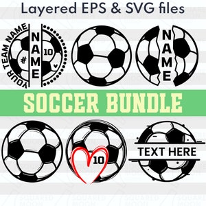 Voetbal Svg-bundel | Voetbalteam Svg| Voetbal monogram Svg| Zelfgemaakt voetballogo op maat| Gelaagde digitale bestanden voor Cricut Silhouette| Png dxf