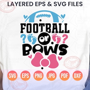 Revelação de gênero Svg PNG | Futebol ou laços Svg | Anúncio de gravidez digital | Menino ou menina Svg | Gênero do bebê PNG | Sublimação de silhueta Cricut