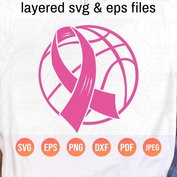 Breastcancer Basketball Svg| Fight Cancer Svg| Tackle Cancer| Pink Basketball with Ribbon Svg| Cancer Awareness Png| Digital Cricut Files