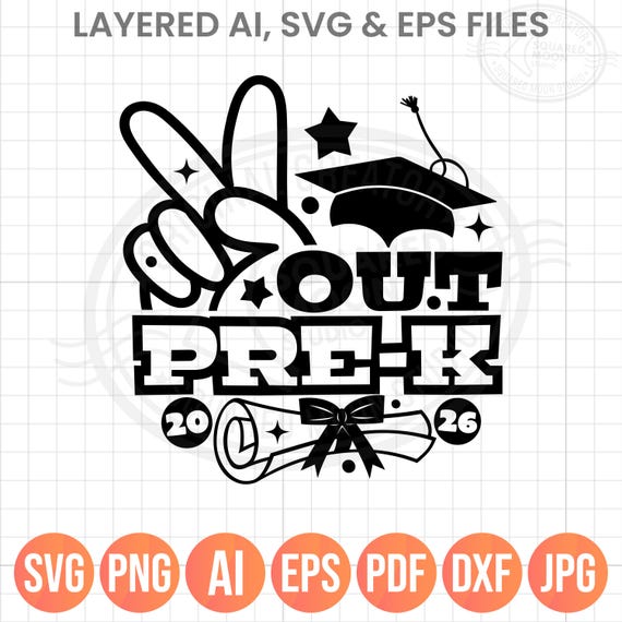 Pre k Graduation SVG PNG, Peace Out of Pre-K, 2026 Last Day of School