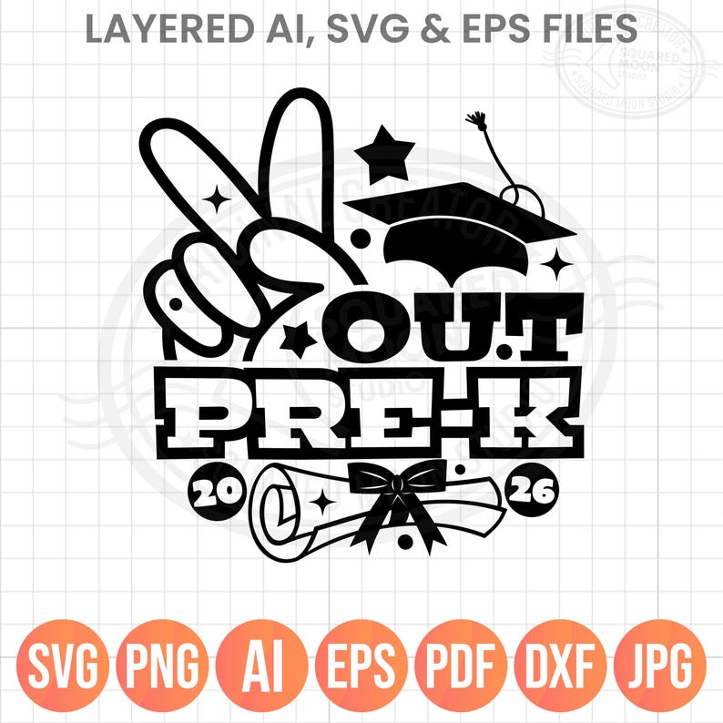 Pre k Graduation SVG PNG, Peace Out of Pre-K, 2026 Last Day of School image 1