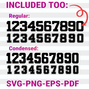 May include: Image showing two styles of black numbers, regular and condensed, with the text "INCLUDED TOO:" and "SVG-PNG-EPS-PDF".