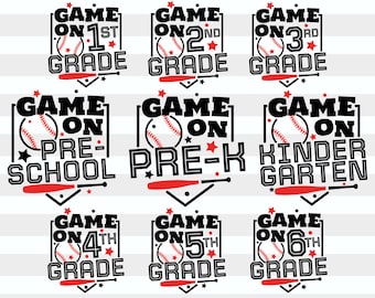 Back to School Svg Bundle| 1st Day of School Png| Game on Kindergarten Svg| Baseball Svg| Game on preschool| T-ball Softball School Gift