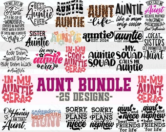 Aunt Svg Bundle| Auntie Png| Gifts for Aunts| Funny Aunt To Be Svg| Aunt Gift From Niece and Nephew| Digital Cricut Files| Png Dxf Eps