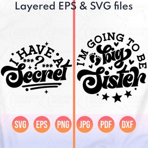 Tengo un secreto: voy a ser hermana mayor (Svg)/ Anuncio de hermana mayor (Svg)/ Hermana mayor (Png)/ Revelación de hermano (Svg)/ Archivos digitales de Cricut/Png