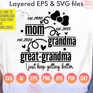 Maman grand-mère arrière-grand-mère Svg png | Promu arrière-grand-mère en 2025 | Estimation personnalisée DIY Année| Faire-part bébé numérique | Fichiers superposés pour la grossesse