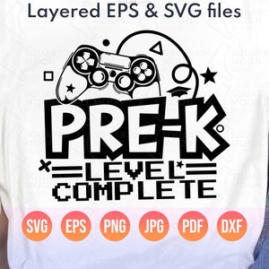 Pre k afstuderen Svg Png, pre-k gamer Svg, niveau voltooid 2025 Graduate Kids Shirts Design, Grad aankondiging, Cricut silhouet sublimatie