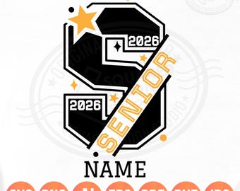 Senior 2026 Svg Png, Class of 2026 Svg, Varsity Letter S, DIY Personalized Name, Senior Year Shirt Svg, Graduation Gift for Girls & Boys