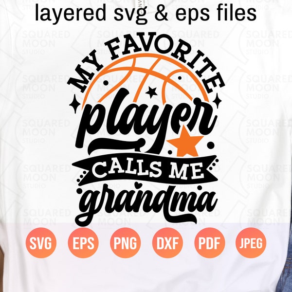 Basketbal Oma Svg| Mijn favoriete speler noemt me oma Svg| Familie van een basketbalspeler cadeau| Grappige Sport Png| Gelaagde digitale bestanden