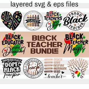 Schwarz Lehrer Herz Bundle| Schwarze Geschichte Monat Geschenk für Erzieher | Afro Melanin Lehrer Png Shirts Becher| Digitale Silhouette & Cricut Datei