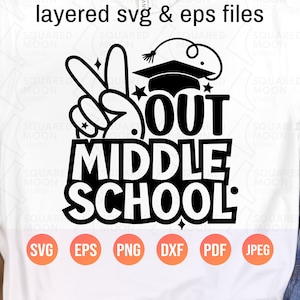 中学校 SVG| 卒業 SVG PNG、2025 年最終学日 子供向け卒業記念品、デジタル昇華シルエット Cricut ファイル、DXF