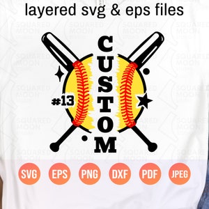 Softbal Svg Png| Distressed softbalsjabloon met spelersnaam (verticaal) en nummer| Softbal moeder cadeau voor haar meisje| Gelaagde digitale bestanden