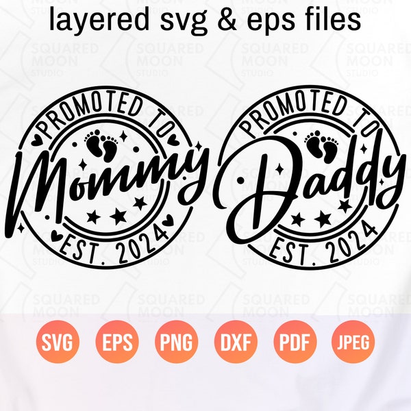 Promoted to Mommy est 2024 Svg| Promoted to Daddy est 2024 Svg| Baby Announcement Digital| Pregnancy Announcement 2024| New Mom Cricut Files