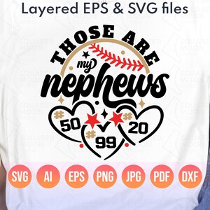 Baseball Tante Sehen Png | Das sind meine Neffen SVG| Tball Onkel 3 Herzen | DIY Benutzerdefinierte Drei Spieler Nummer Vorlage | Baseball Saison Familien Geschenk