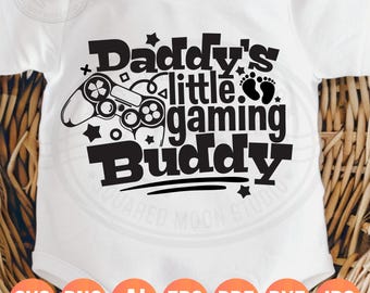 Daddy's Little Gaming Buddy SVG PNG, Dad Gamer Baby Announcement (Digital File)