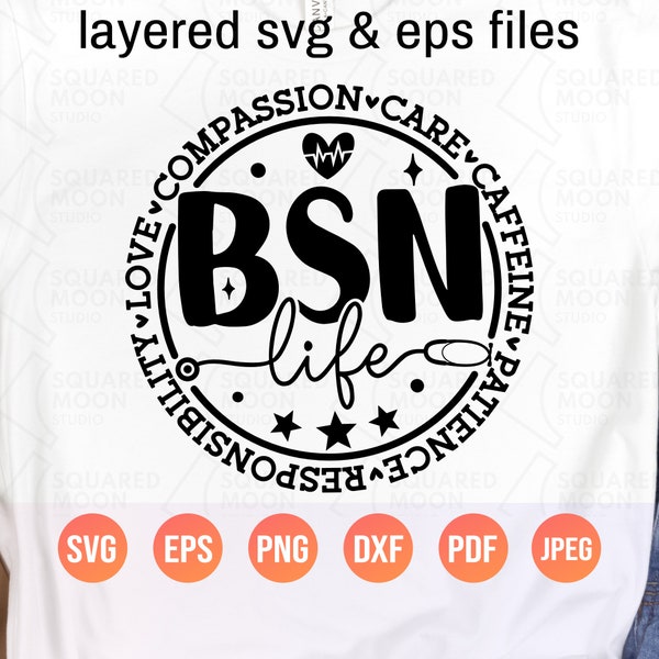 BSN Life Svg Png| Bachelor of Science in Nursing Svg| Funny Students Gift for Men, Women| Nurse Appreciation Png| Layered Digital Cut Files