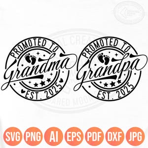 Promu grand-mère en 2025 Svg png, promu grand-père, faire-part de bébé en 2025, fichiers numériques en couches de grossesse