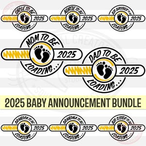 Bundle faire-part de bébé SVG Png, future maman chargement Svg, 2025 famille à être bébé révéler les chemises assorties Png, sublimation de Silhouette Cricut