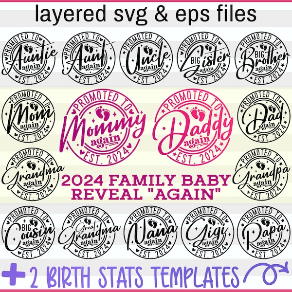 Baby Announcement Digital| Promoted to Mommy Again 2024| Second Baby Gift| Promote to Daddy Png| Family Matching Svg| Cricut Cut Files| Png